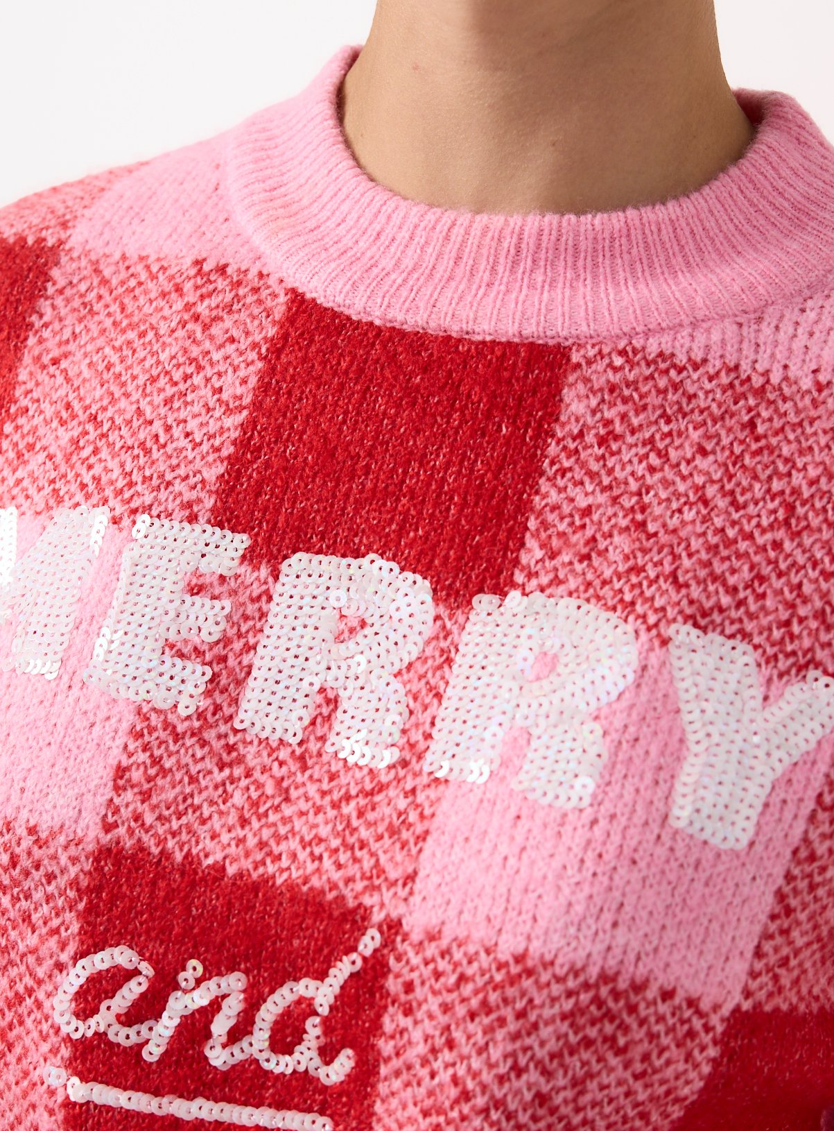 Mini Me Merry & Bright Check Sequin Jumper XS - Image 3 thumbnail